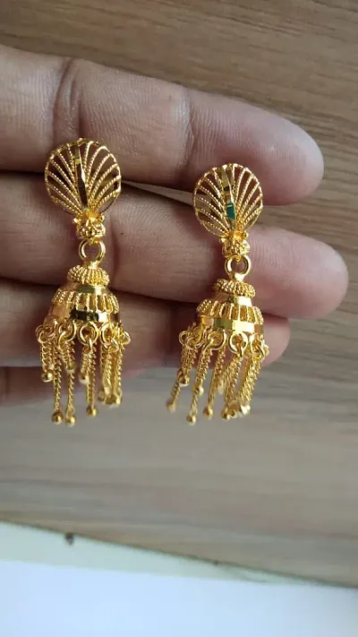 Beautiful Party Wear Golden Brass Jhumkas for Women Girls